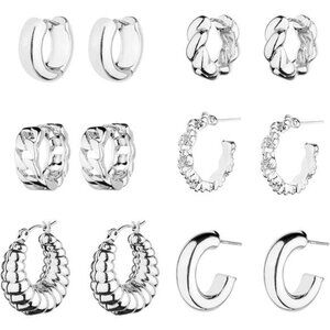 Chunky Hoop Earrings Set 14K Gold Hoop Earrings for Women Hypoallergenic